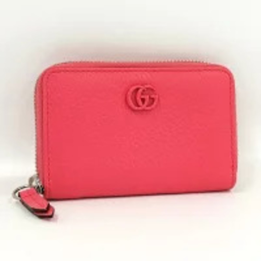 Gucci Double G Zip Around Wallet coin case Wallet Leather Neon Pink